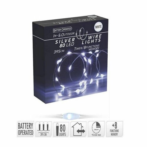 Sârmă luminoasă cu temporizator Silver lights 80LED, alb rece, 395 cm
