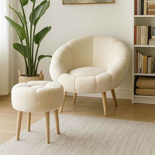 Chair & Pouf Cream fotel és lábtartó