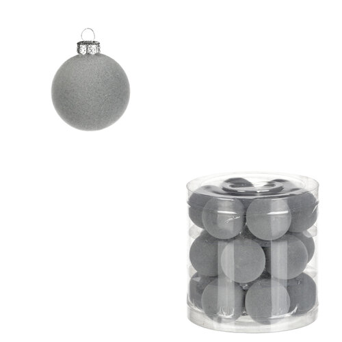 Vánoční plastové koule, sametové, šedivá barva. Cena za 1box/18ks.