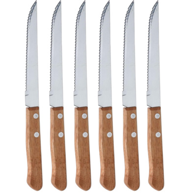 Set de 6 cuțite de friptură din oțel inoxidabil cumâner din lemn