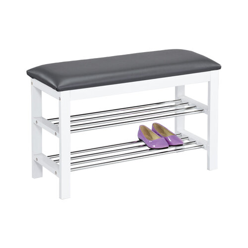 Підставка для взуття з сидінням 2 яруси, біла/сіра, 80 x 30 x 49 см