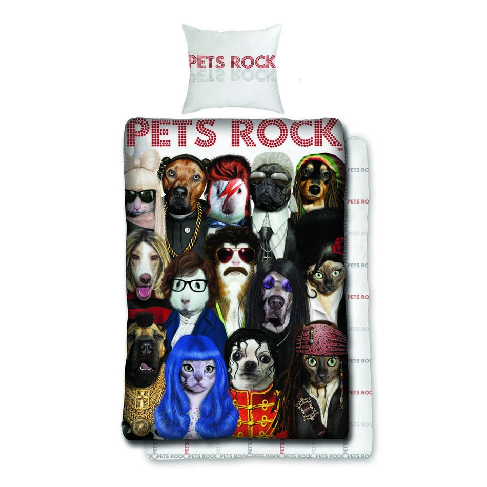 Lenjerie din bumbac Pets Rock, 140 x 200 cm, 70 x 90 cm