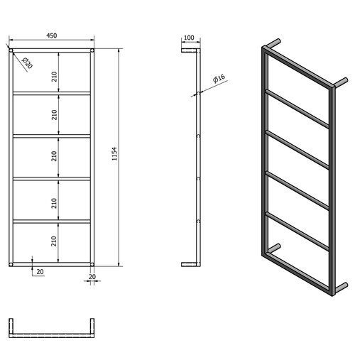 SAPHO Ska501 Ska falra szerelhető törölközőtartó45 x 115 x 10 cm, fekete matt