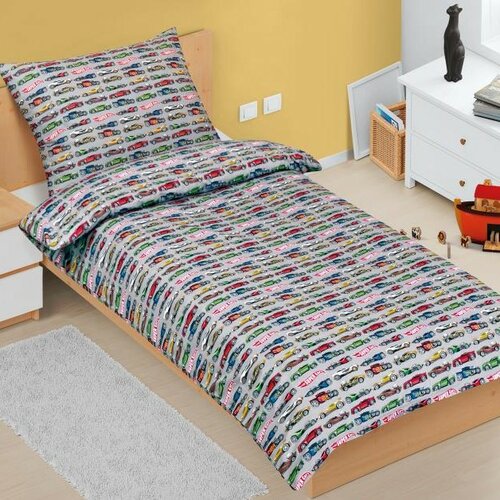 Bellatex Baumwollbettwäsche Junior Formel grau, 140 x 200 cm, 70 x 90 cm