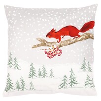 Vankúš s výplňou vianočný motív Zasnežená krajina s veveričkou, 45 x 45 cm