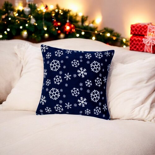 Domarex Dekorativer Kissenbezug Snowflakes Navy, 40 x 40 cm