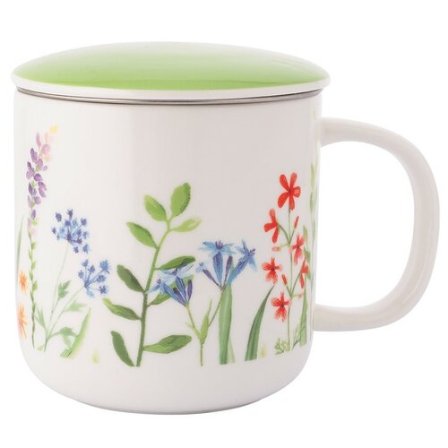 Altom Porzellanbecher mit Teesieb und Deckel Nature Awakening 380 ml