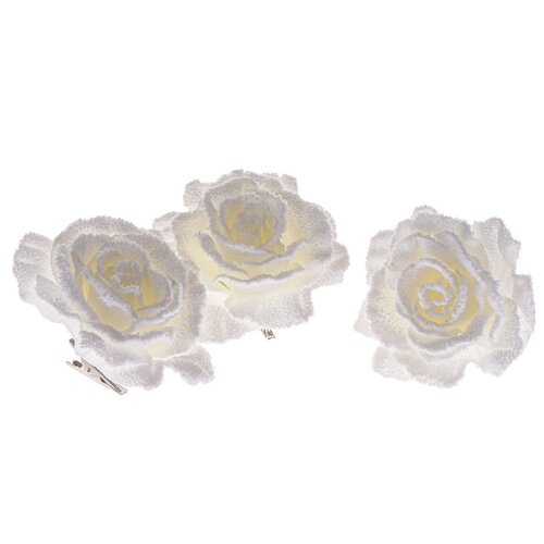 Set de flori artificiale de trandafir cu clipWinter, alb, 3 buc, 8 x 8 x 8 cm