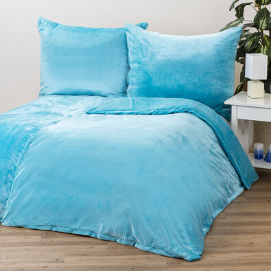 Lenjerie de pat micropluș, albastră, 140 x 200 cm, 70 x 90 cm