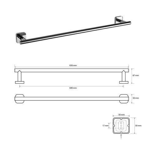 SAPHO IS009 Insia uchwyt na ręcznik 60 x 8,7 cm, chrom