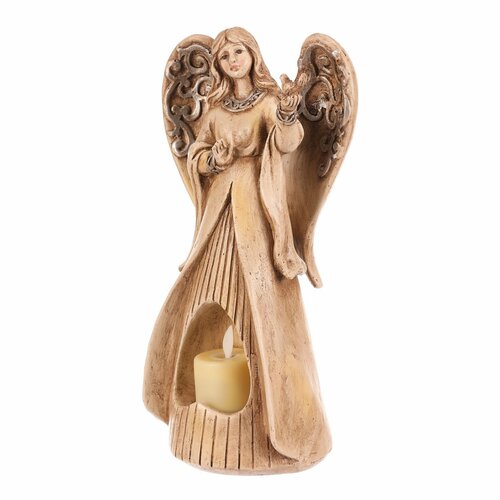 Pietní dekorace Anděl 25 cm, LED svíčka, polyresin