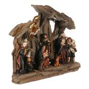 Božična dekoracija Jaslice s tremi kralji inangelom, poliresin, LED, rjava, 20x23x7 cm