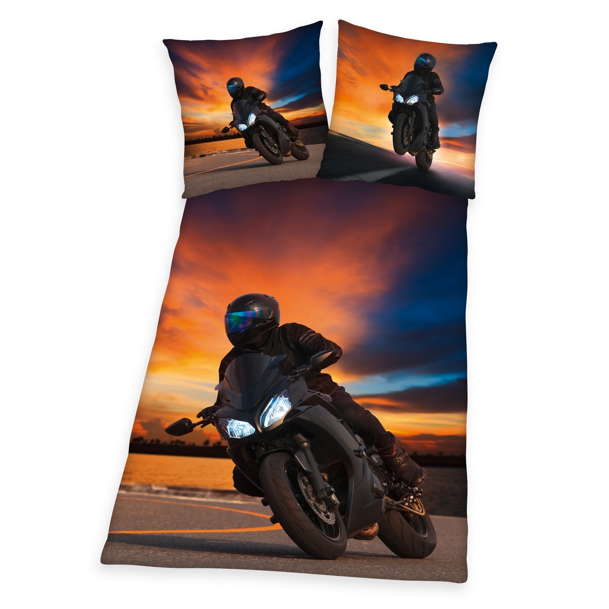 Lenjerie de pat din bumbac Motorcycle, 140 x 200 cm, 70 x 90 cm e4home.ro