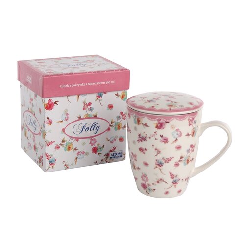 Altom Porcelánový hrnek se sítkem a víkem Folly 300 ml