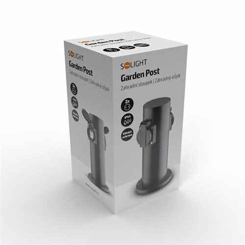 Solight PG10B Záhradný stĺpik IP44, nehrdz. oceľ, 2 zásuvky, valec, čierna
