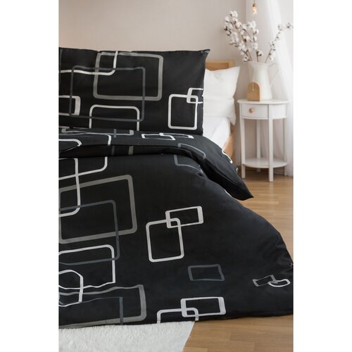 Lenjerie de pat Jerry Fabrics polycotton Pătrate negru și alb, 2 buc 140 x 200 cm, 2 buc 70 x 90 cm