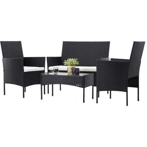 Aldotrade Rattanowy zestaw ogrodowy GardenLine, czarny + kremowe siedziska