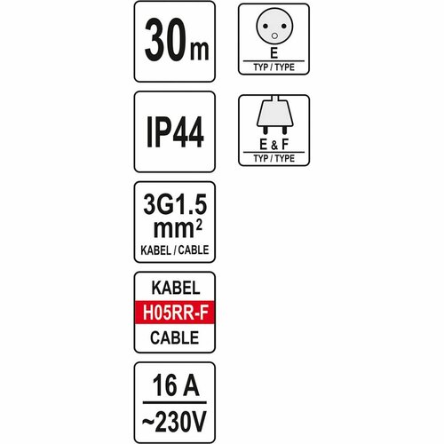 Yato YT-81053 Przedłużacz bębnowy z 4 gniazdami, 30 m