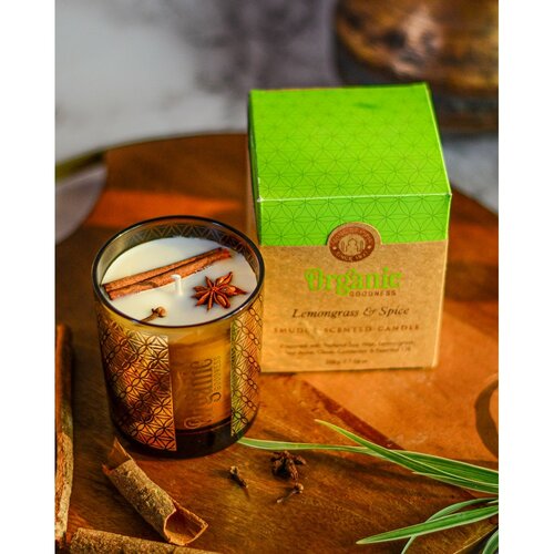 Organická vykuřovací svíčka Lemongrass & Spice 200 g ve skle se zlatou fólií