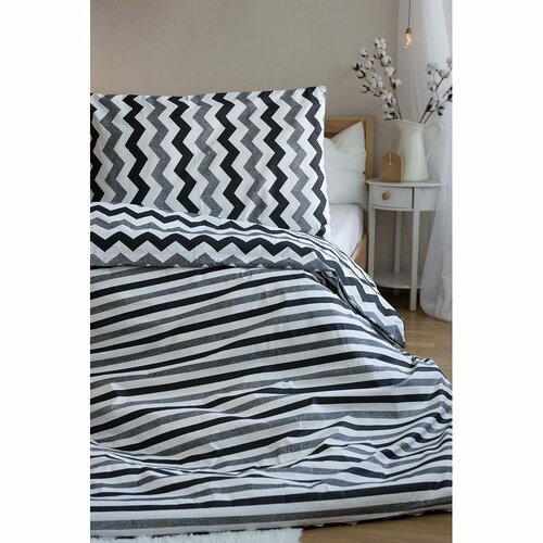 Fekete-fehér csíkos pamut ágyneműhuzat, 140 x 200 cm, 70 x 90 cm
