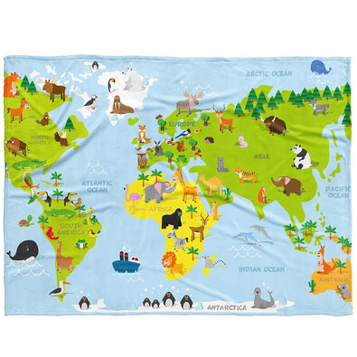 BedTex Kocyk dziecięcy Mapa zwierząt, 150 x 200 cm