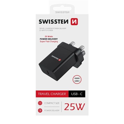 SWISSTEN Adaptér 230 V/25 W 1x USB-C, černá