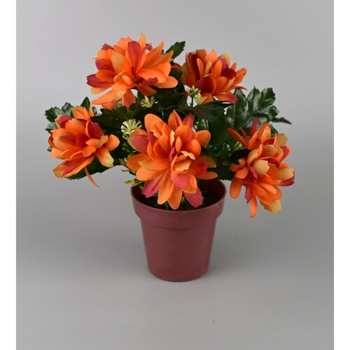Umělá květina Chrysantéma v květináči 16 cm, oranžová