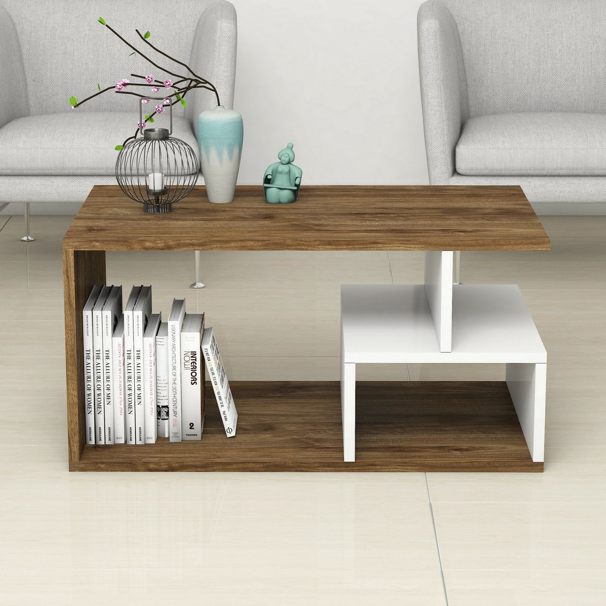 Konferenčný stolík Arte White and Dark Walnut