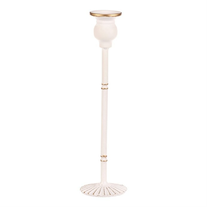 Kovový svícen na kónickou svíčku, 30 cm, bílá, 30 cm