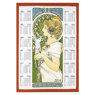 Textilní kalendář 2016 Alfons Mucha Pírko, 45 x 65 cm