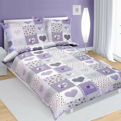 Lenjerie de pat din bumbac Inimă, violet, 140 x 220 cm, 70 x 90 cm