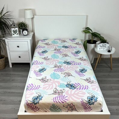 Jerry Fabrics Bavlnené prestieradlo Lilo and Stitch "Leaves", 90 x 200 cm