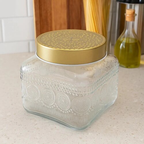 Altom Set of glass jars with golden lids Daisy 1.3l, 4 pcs