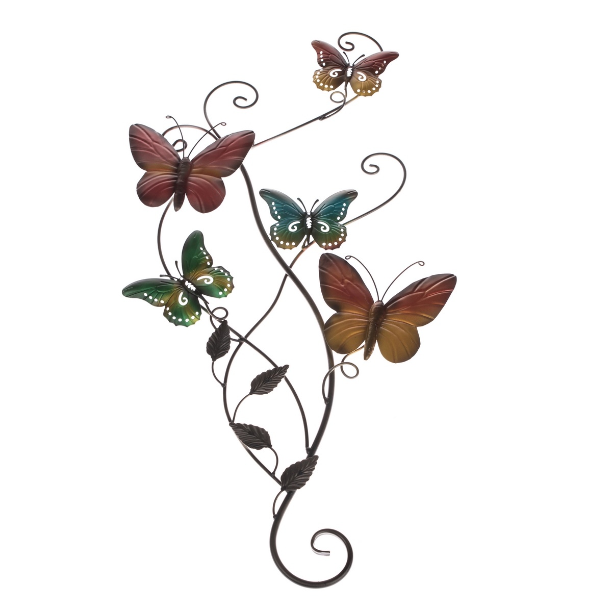 Nástenná kovová dekorácia Farebné motýle, 38 x 74 x 3 cm