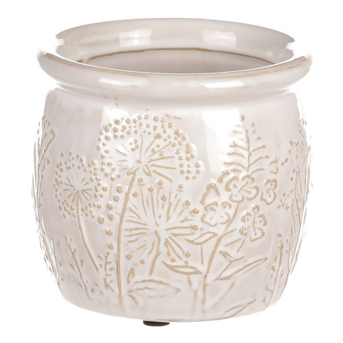 Keramischer Übertopf Wiesenblumen, Beige, Durchmesser 11 cm x 10 cm