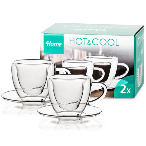 4Home Thermo-Glastasse mit Untertasse Heart Hot&Cool 150 ml, 2 Stück