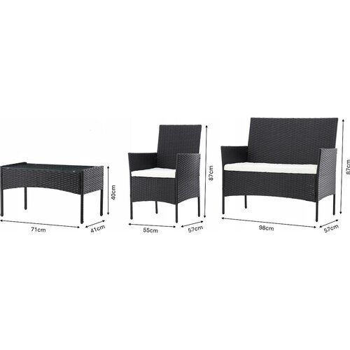 Aldotrade Rattanowy zestaw ogrodowy GardenLine, czarny + kremowe siedziska