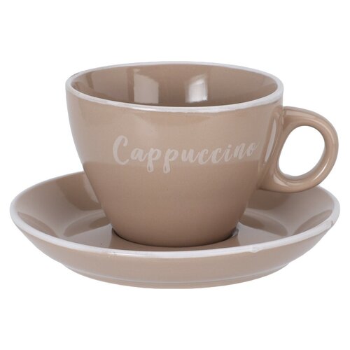 Sada 4 kameninových šálků s podšálky Cappuccino 220 ml, mix barev