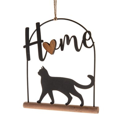Kovinska obesna dekoracija na leseni podlagiMačka, 16 x 18 cm