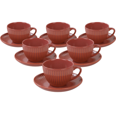Sada 6 keramických šálků s podšálky Linea 210 ml, oranžová