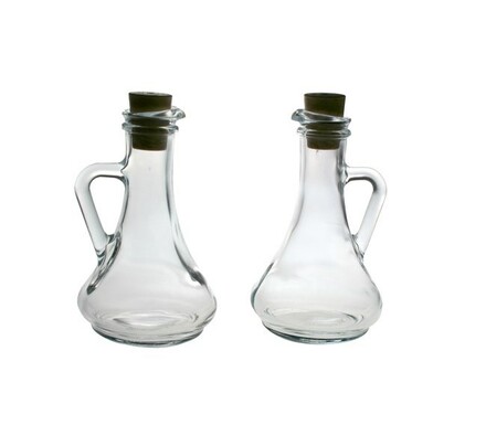 Sada sklenených fľaštičiek na ocot a olej s korkov, transparentná