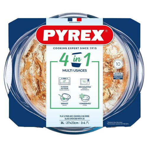 Pyrex Steklena posoda za pečenje s pokrovom okrogla 3 l