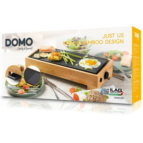 DOMO DO9270G stolní elektrický Plancha gril Bamboo Style