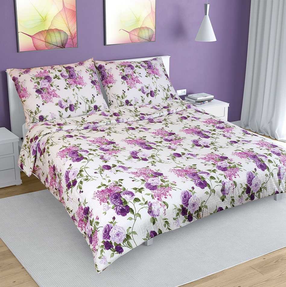 Lenjerie de pat, din crep, Trandafir lila, 240 x 200 cm, 2 buc. 70 x 90 cm, 240 x 200 cm, 2 buc. 70 x 90 cm
