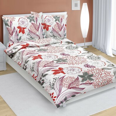 Bellatex Krepp-Bettwäsche Blumen rot, 140 x 220 cm, 70 x 90 cm