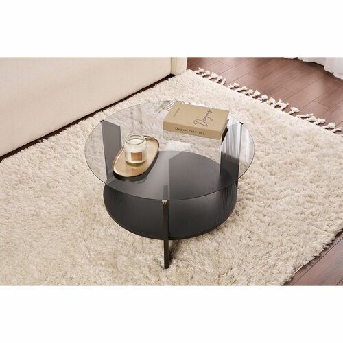 Konferenční stolek Clara Wood Black s tmavým sklem