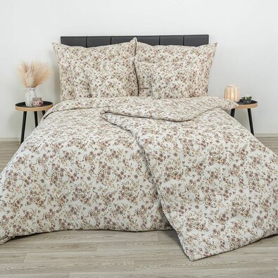 Kvalitex Krepp-Bettwäsche Blumenmuster beige, 240 x 220 cm, 2x 70 x 90 cm