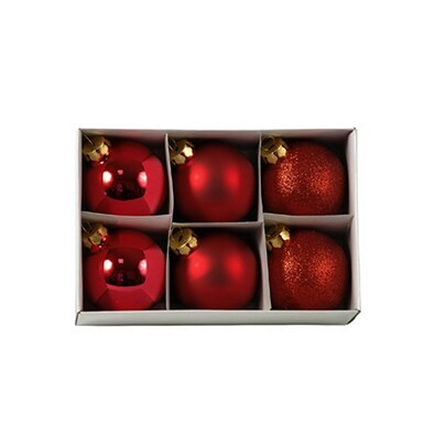 Skleněné vánoční koule, červené, 6 ks, červená