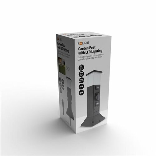 Solight PG05 Záhradný stĺpik IP44 s LED osvetlením, plast, 2 zásuvky, hranol, čierna