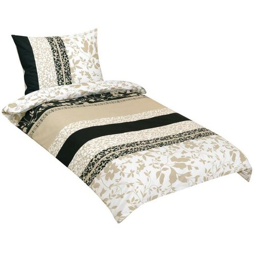 Bellatex Pościel bawełniana Liście beżowy, czarny,140 x 200 cm, 70 x 90 cm